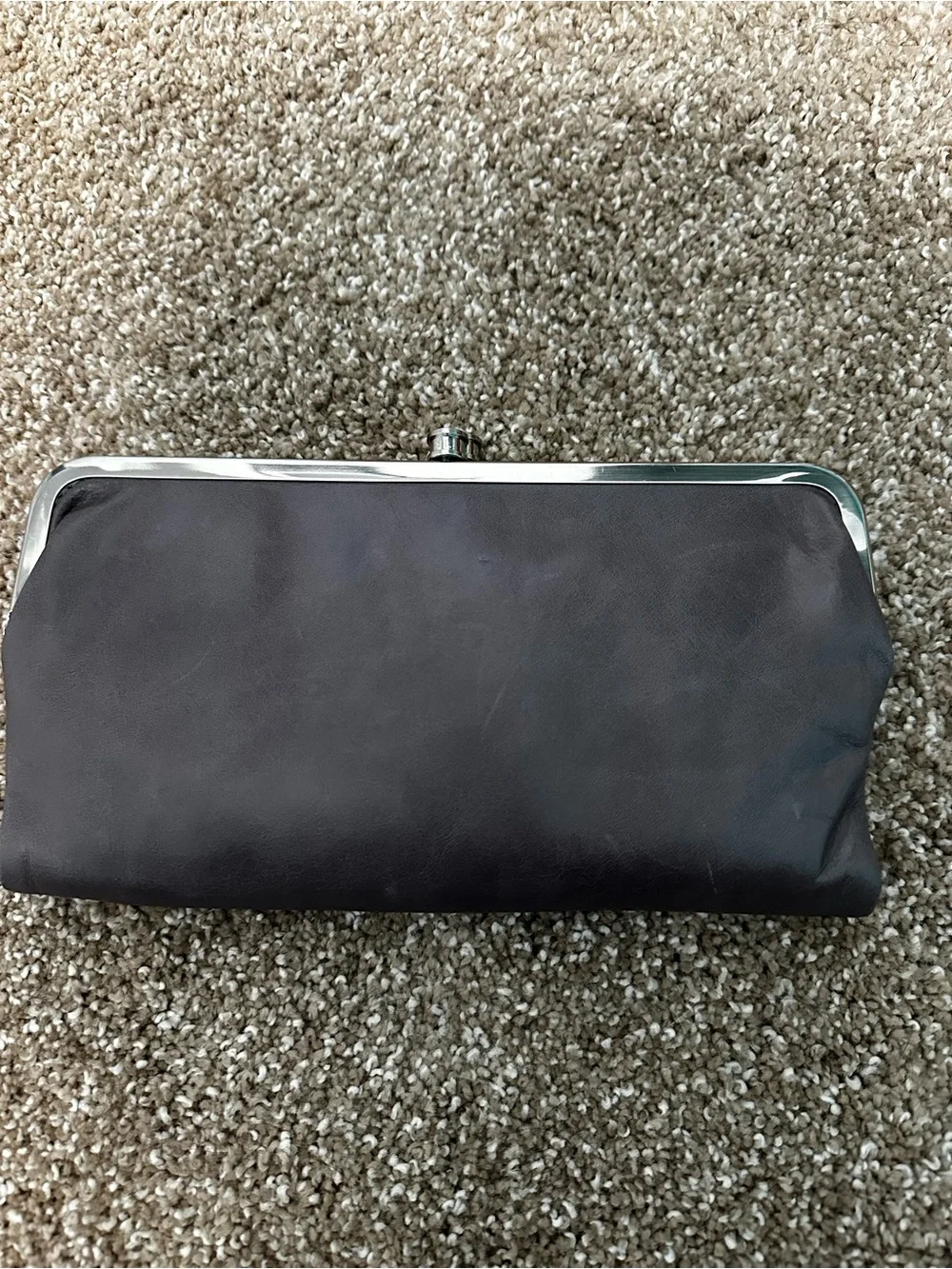 HOBO Gray Leather Clutch with Silver Frame